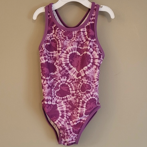 Tye Dye heart pattern purple/white one piece swimsuit - Picture 1 of 3